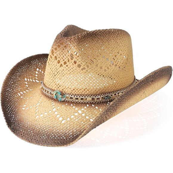 Straw Cowboy Hat Wide Brim Sun Protective Unisex Western Casual Accessory - Picture 1 of 7